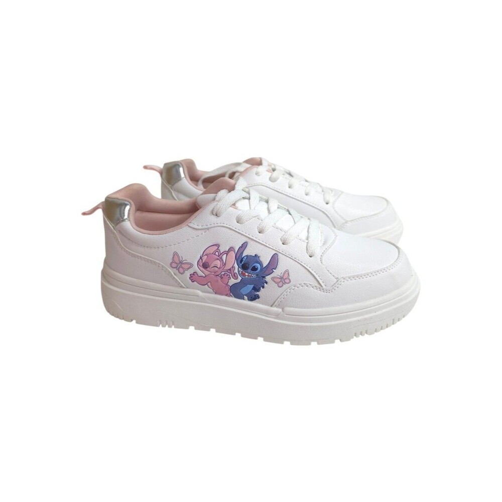 Disney Lilo & Stitch Platform Sneakers Shoes Women White Pink Casual Size 8
